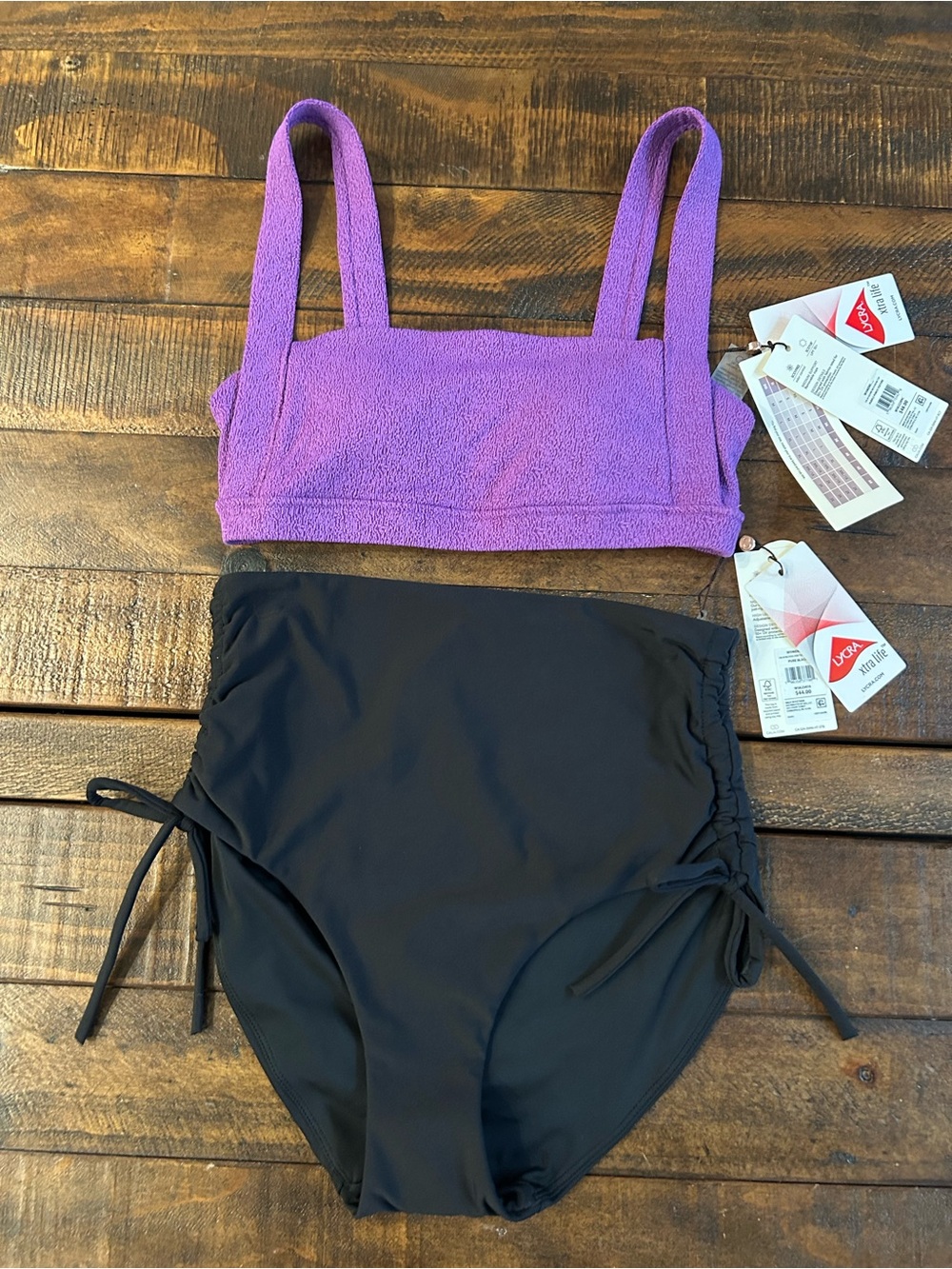 CALIA by Carrie Underwood Purple Bikini Top with Black High-Waist Bottoms